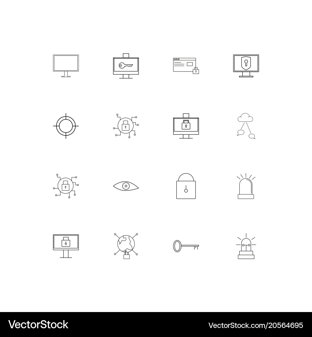 Internet security simple linear icons set vector image