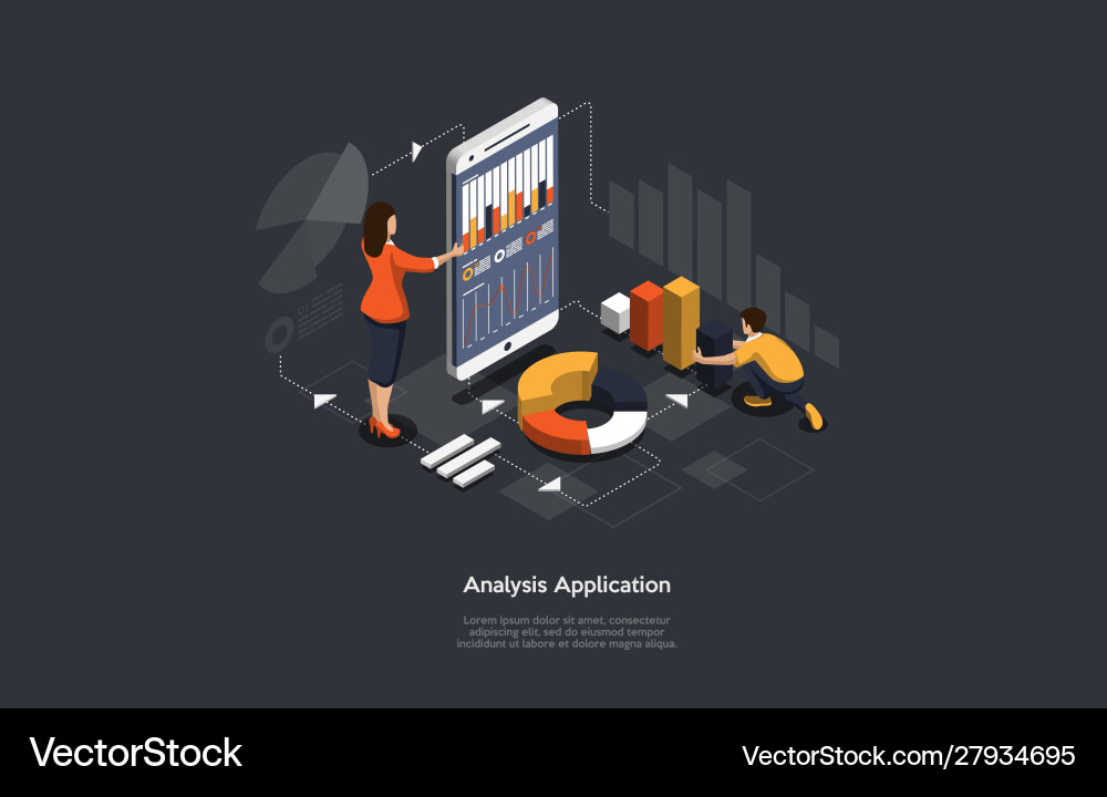 Isometric application smartphone with business vector image