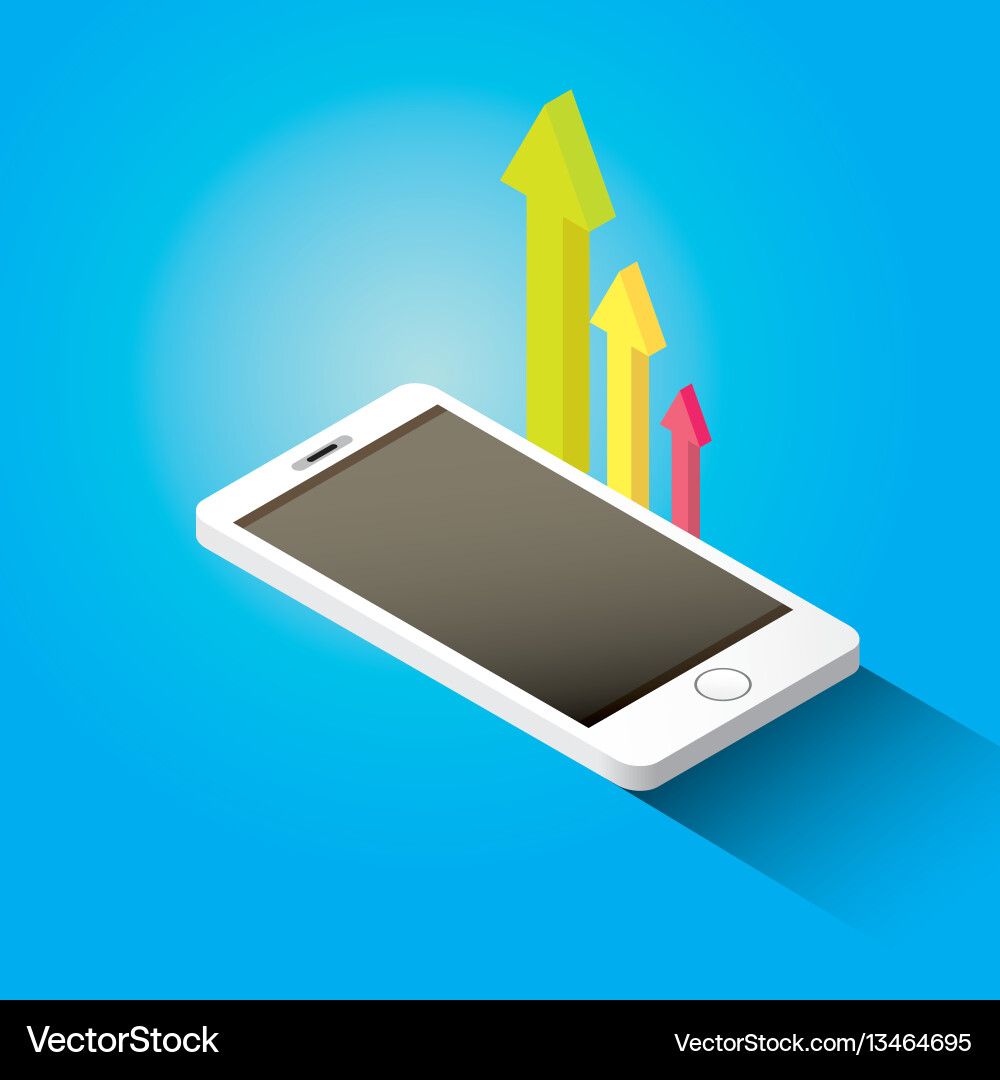Isometric smartphone with graph and charts vector image