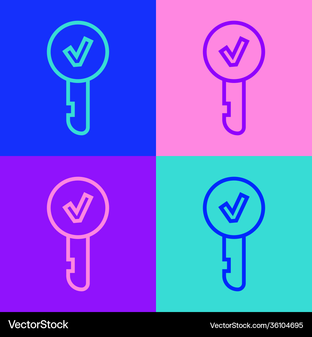Pop art line key icon isolated on color background Pop art line key icon isolated on color background vector image
