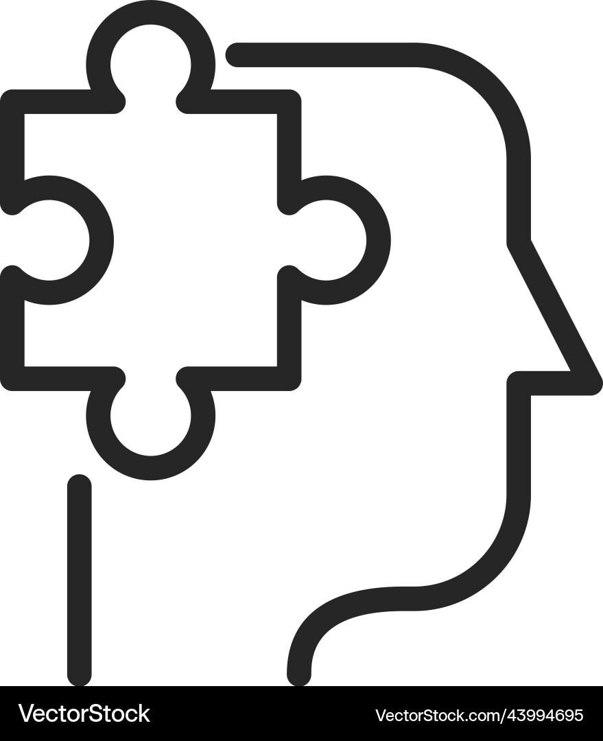 Problem solving line icon head with puzzle piece vector image