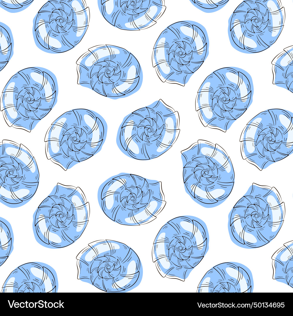 Seashell fossil seamless pattern in line art style Seashell fossil seamless pattern in line art style vector image
