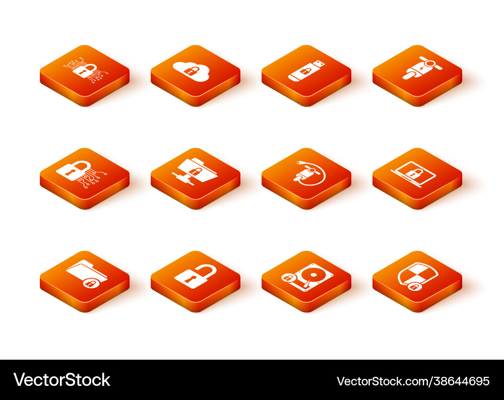 Set folder and lock open padlock cyber security vector image