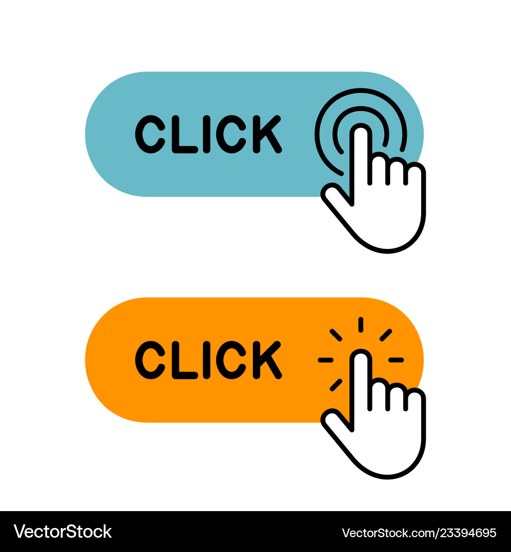 Set of click here button with hand icon vector image