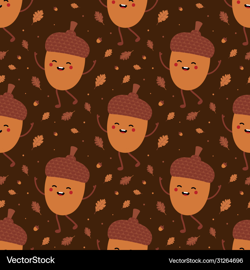 Acorn character enjoying autumn pattern Acorn character enjoying autumn pattern vector image