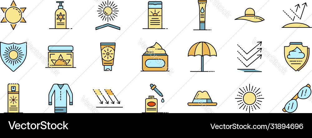 Cosmetic sun icons set line color Cosmetic sun icons set line color vector image