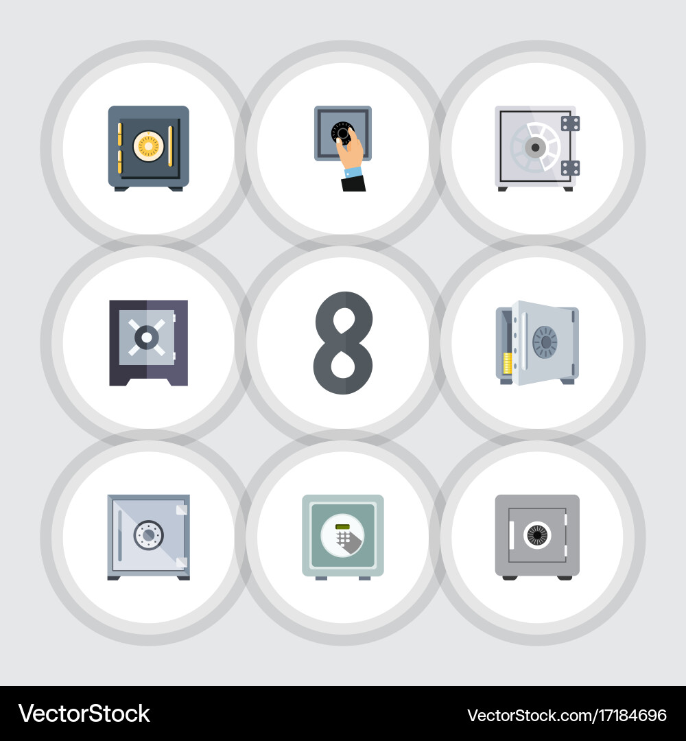 Flat icon strongbox set of security saving safe Vector Image
