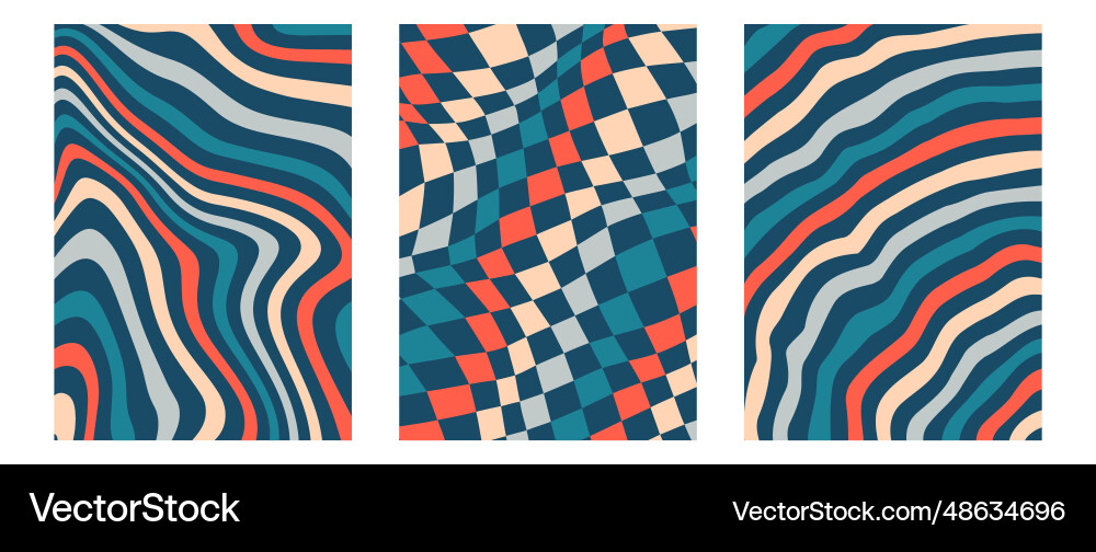 Groovy psychedelic pattern posters set wavy lines Vector Image
