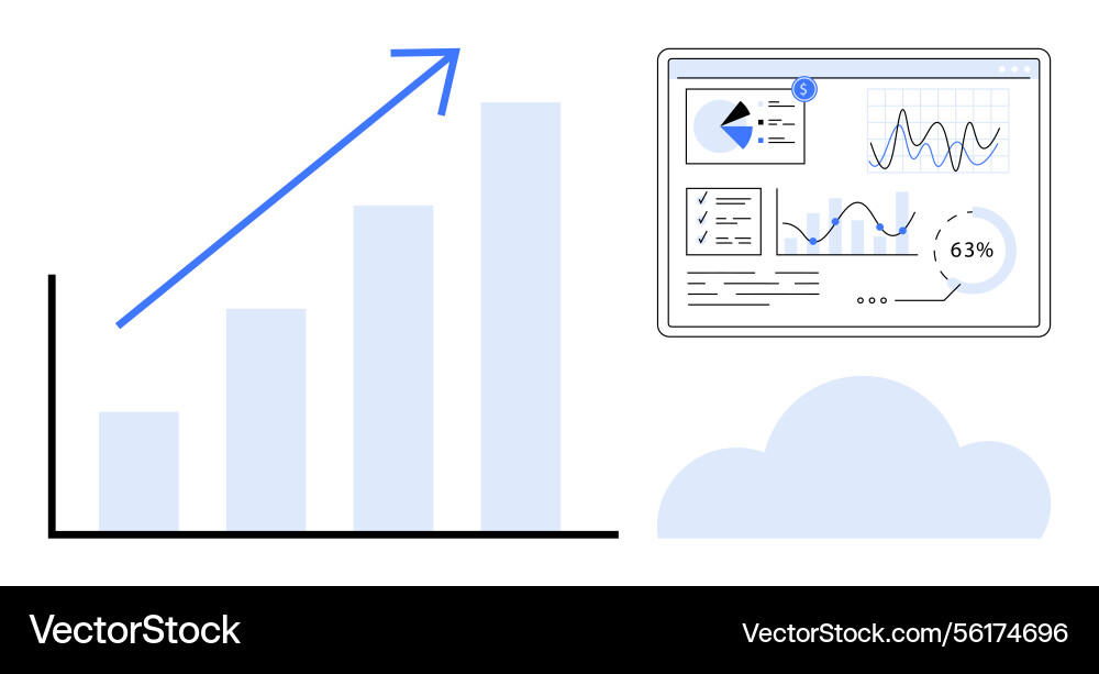 Growth chart and analytics dashboard with cloud Vector Image