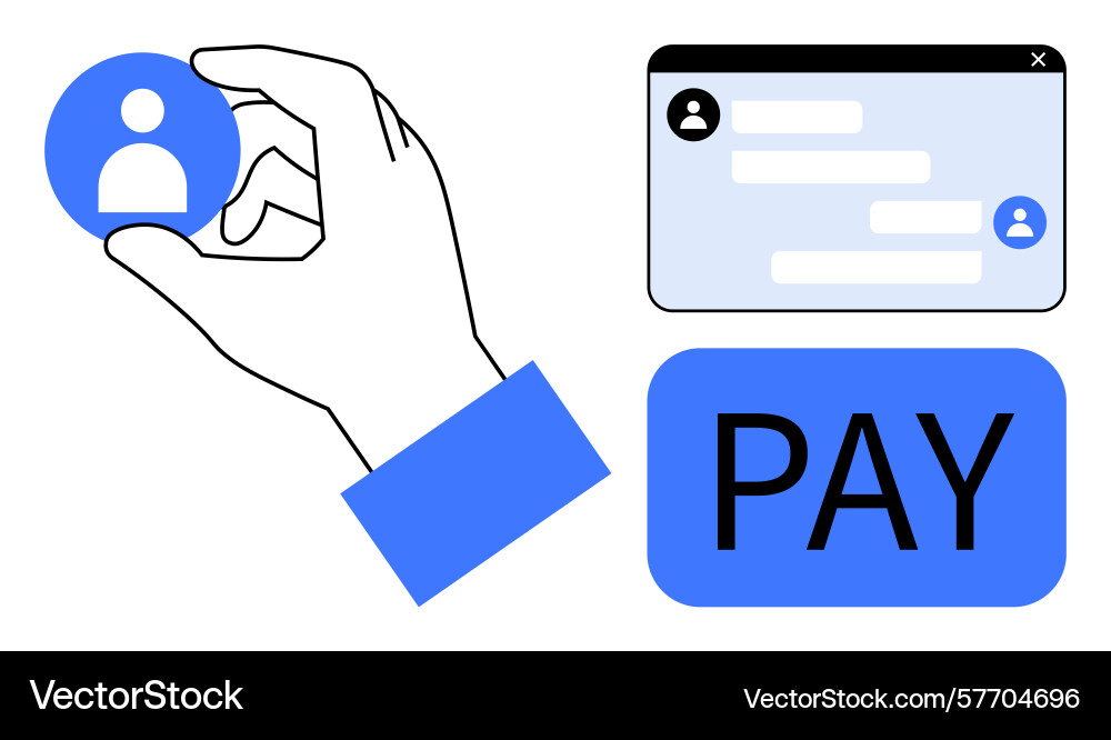 Hand selecting user profile with payment interface vector image