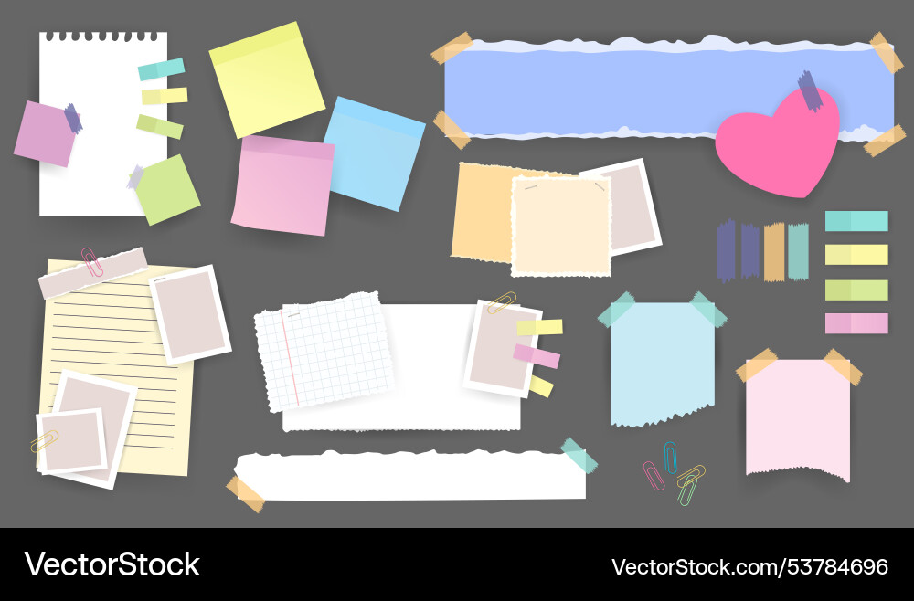Paper notes stickers set of different note Paper notes stickers set of different note vector image