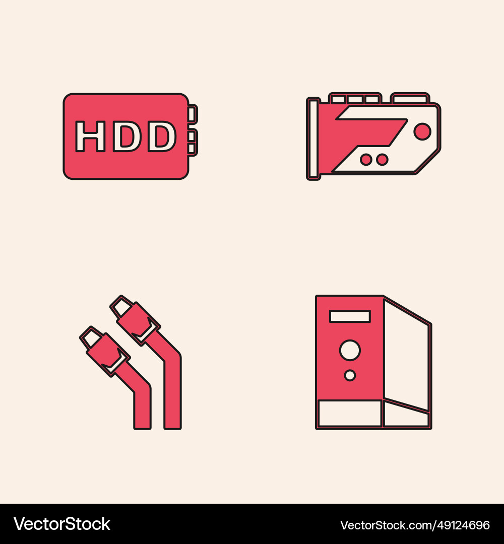 Set case of computer hard disk drive hdd video Vector Image