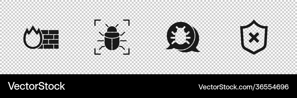 Set firewall security wall system bug Set firewall security wall system bug vector image