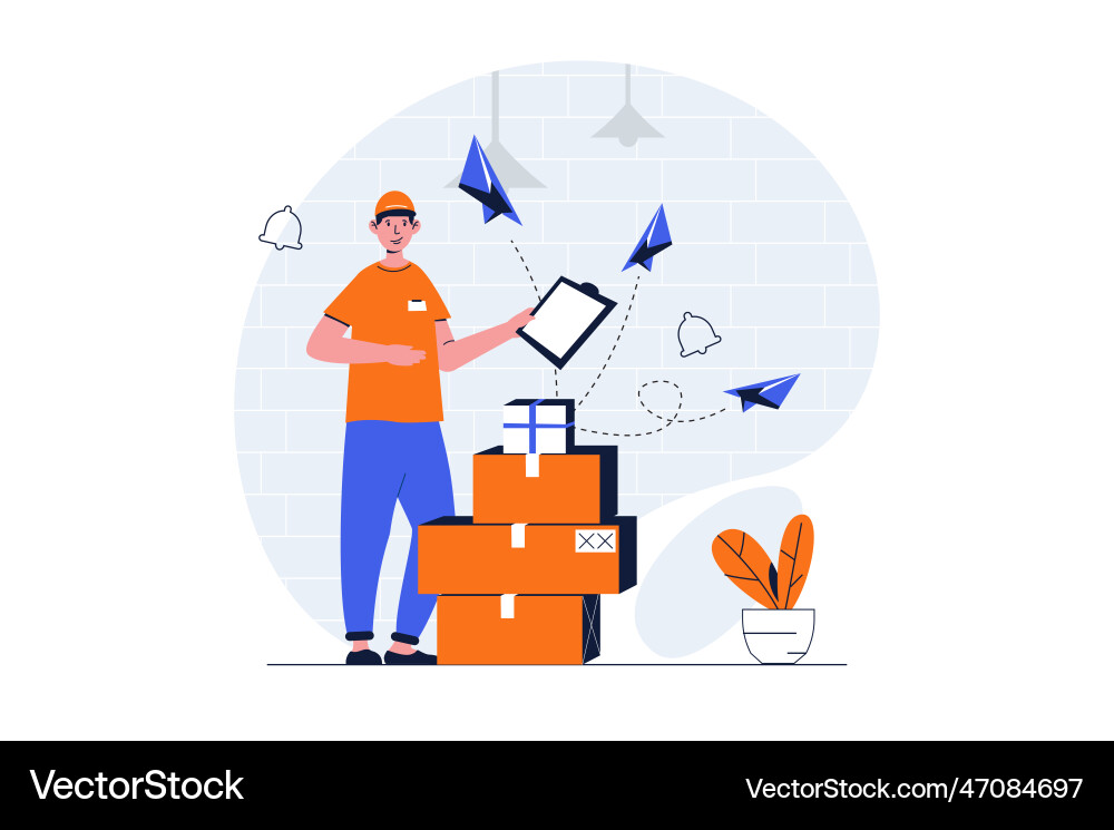 Delivery service web concept with character scene vector image