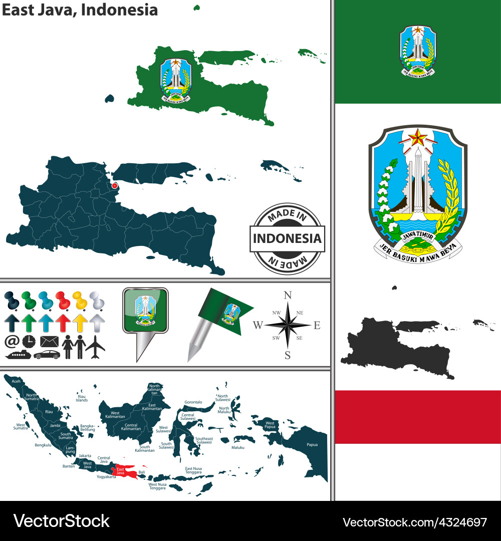 East Java Map with Coat of Arms vector image