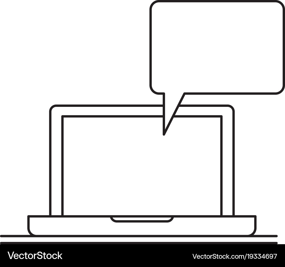 Laptop computer with bubble dialogue in monochrome vector image