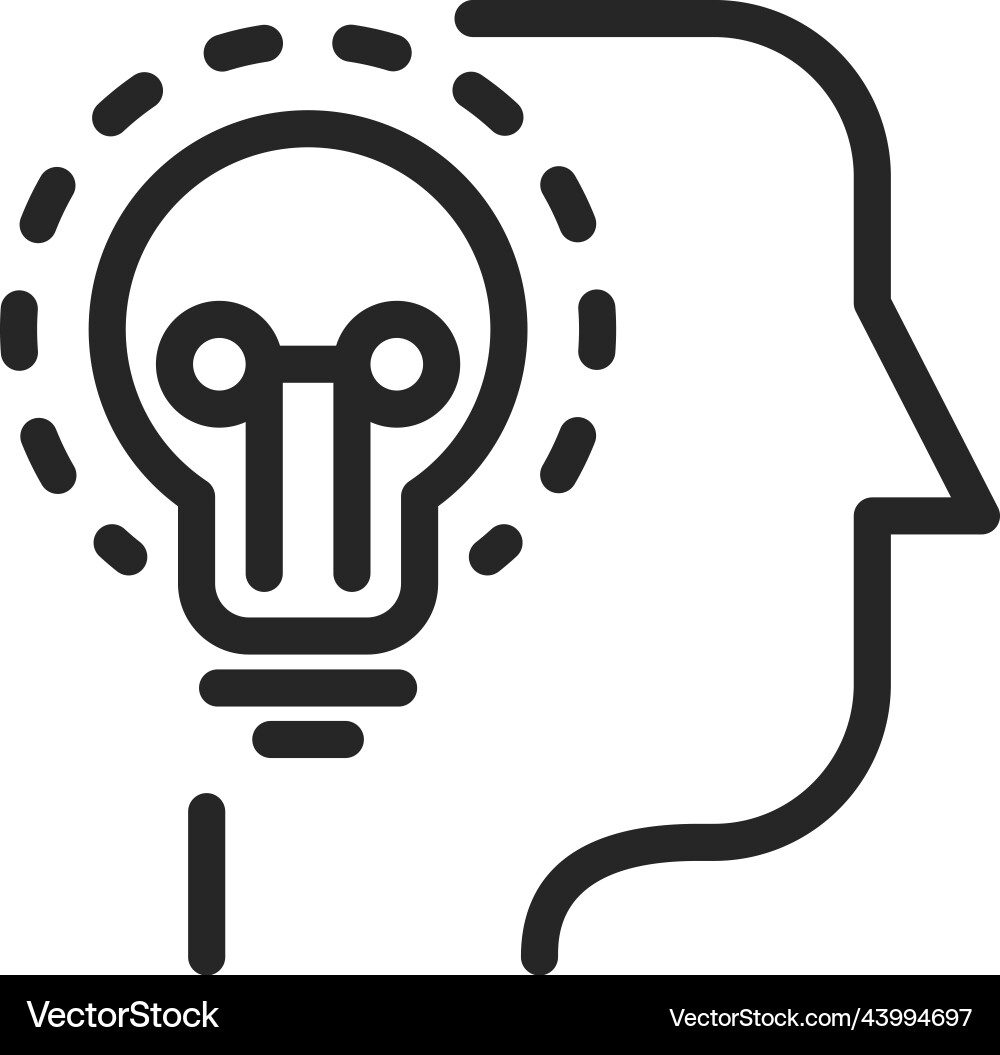 Lightbulb in head line icon idea thinking symbol Vector Image