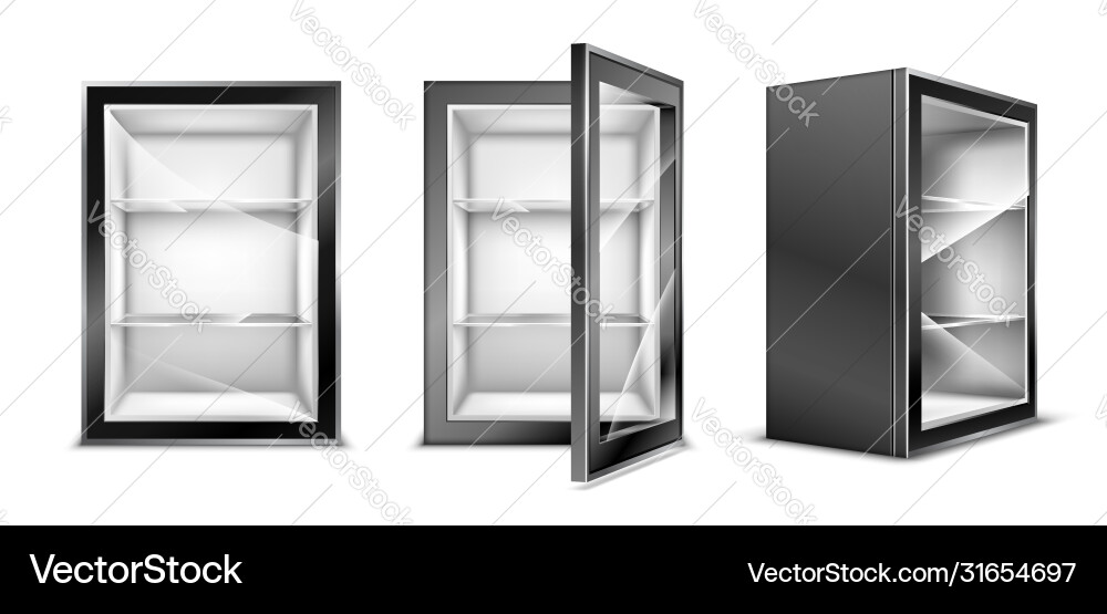 Mini refrigerator for beverages empty gray fridge vector image