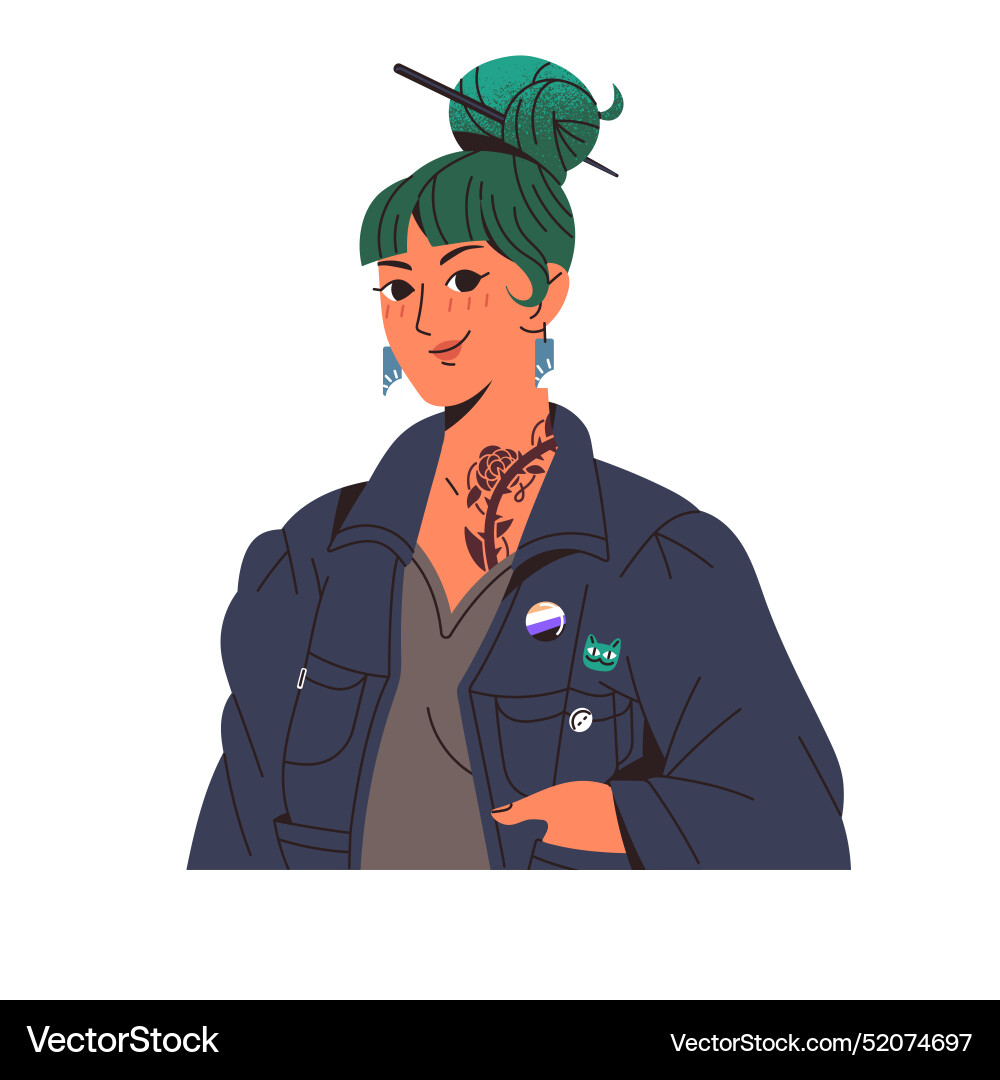 Non binary person avatar with lgbt badge face Non binary person avatar with lgbt badge face vector image