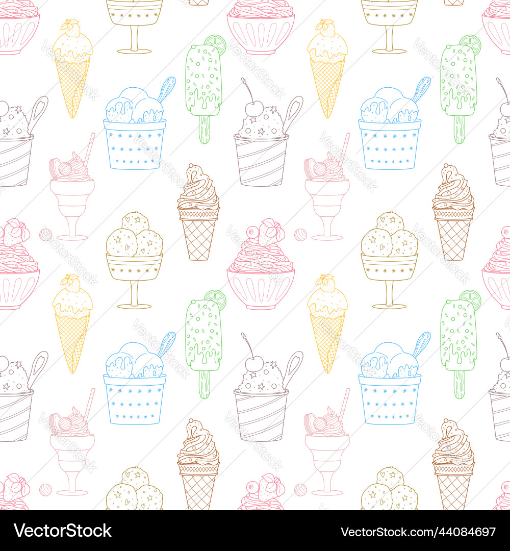 Seamless pattern with outline different ice cream Seamless pattern with outline different ice cream Vector Image