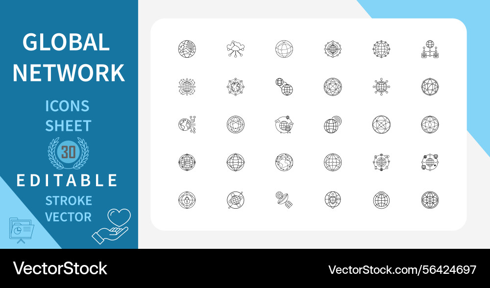 Set of 30 line icons related to global network Set of 30 line icons related to global network vector image