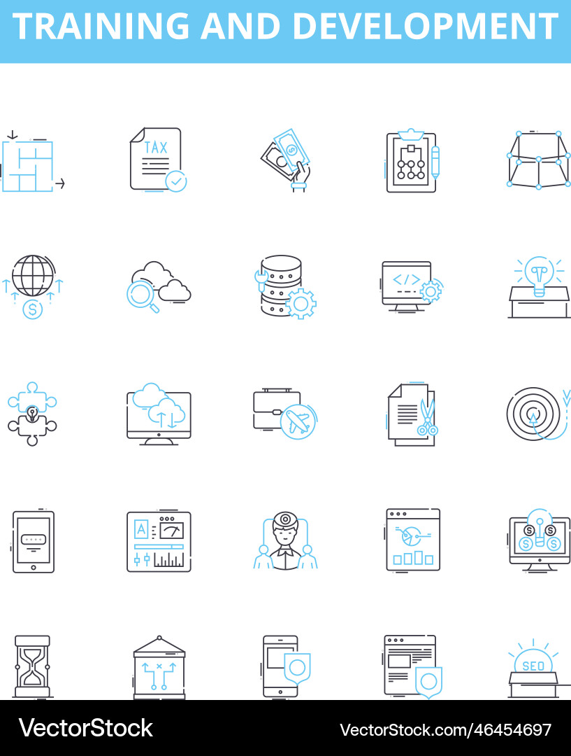 Training and development line icons set Vector Image