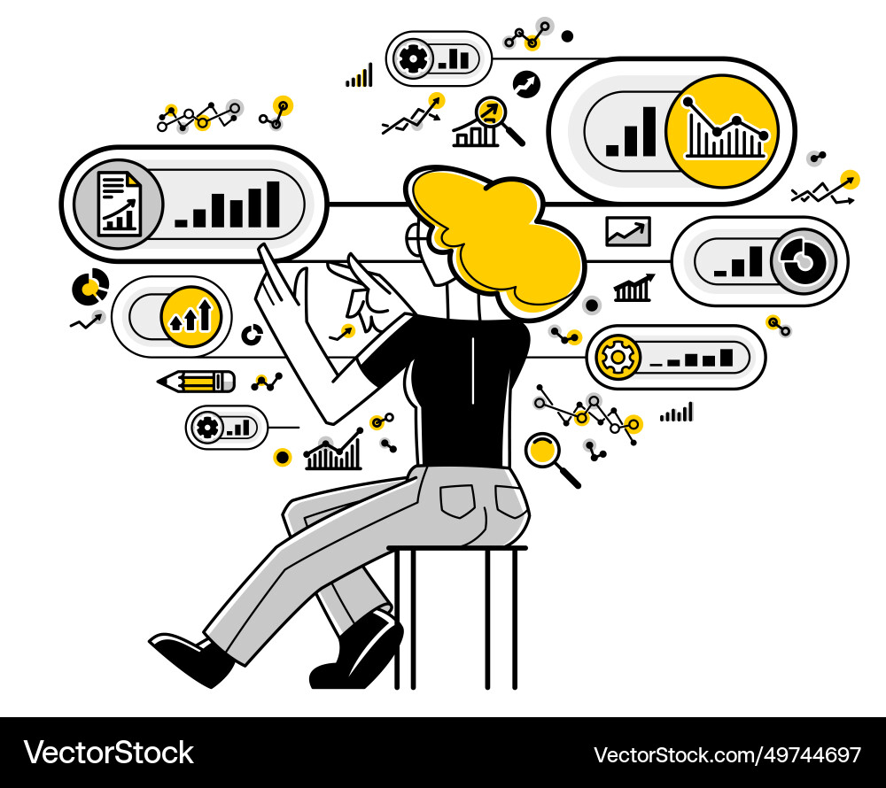 Worker analyzes some data and systematizing Vector Image