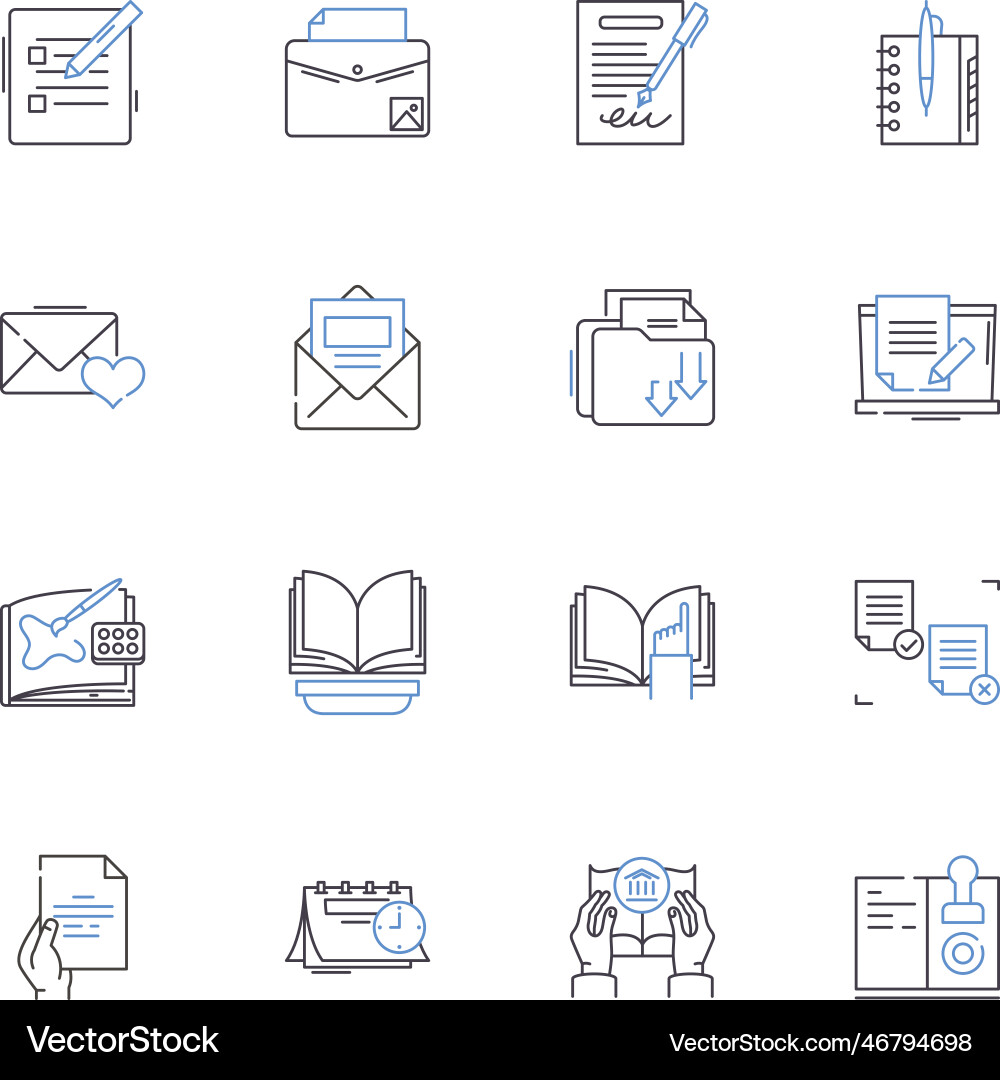 Article creation line icons collection writing Article creation line icons collection writing vector image