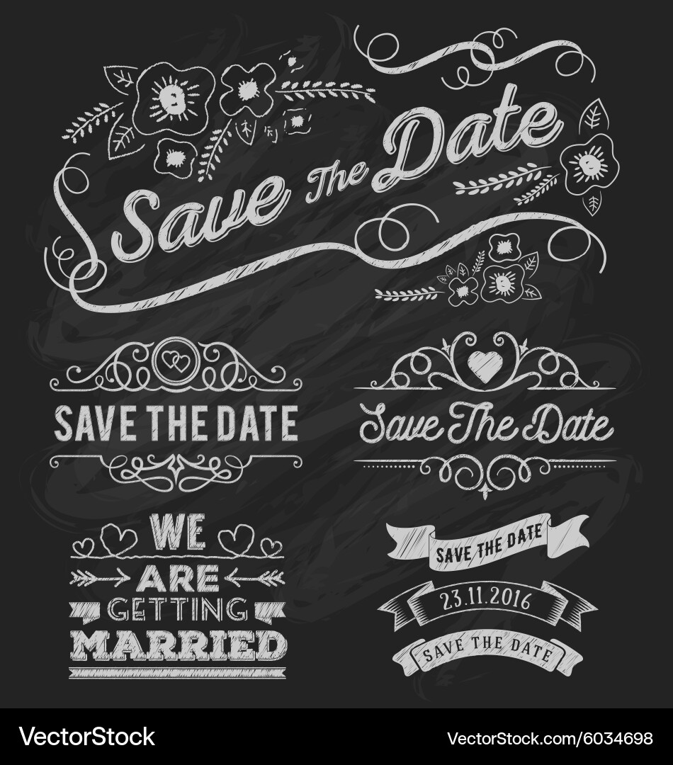 Chalkboard Save the Date Elements vector image