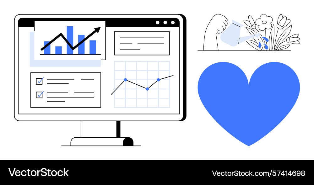Data visualization on screen with growth and heart vector image