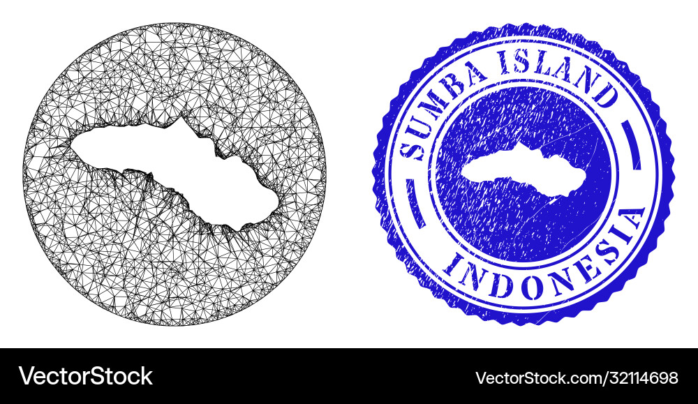 Mesh net hole sumba island map and distress round Mesh net hole sumba island map and distress round Vector Image