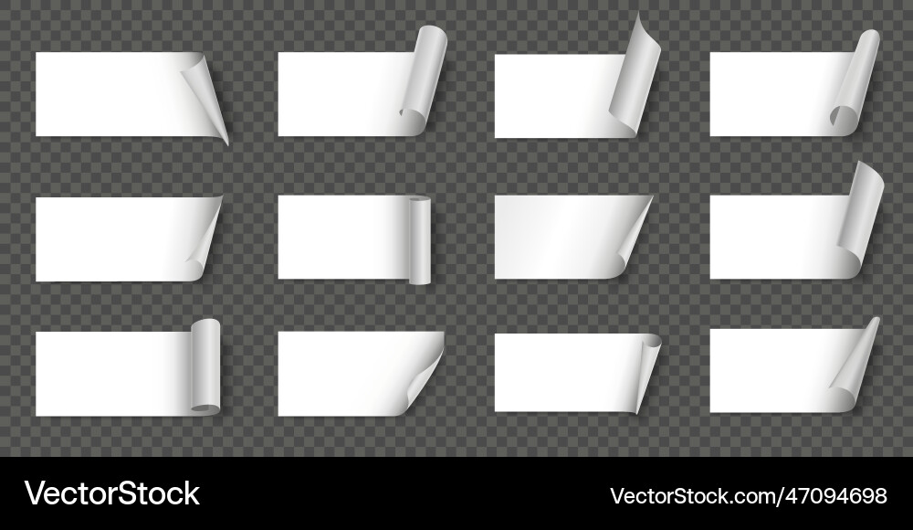 Paper stickers with curled corner white tape Paper stickers with curled corner white tape vector image