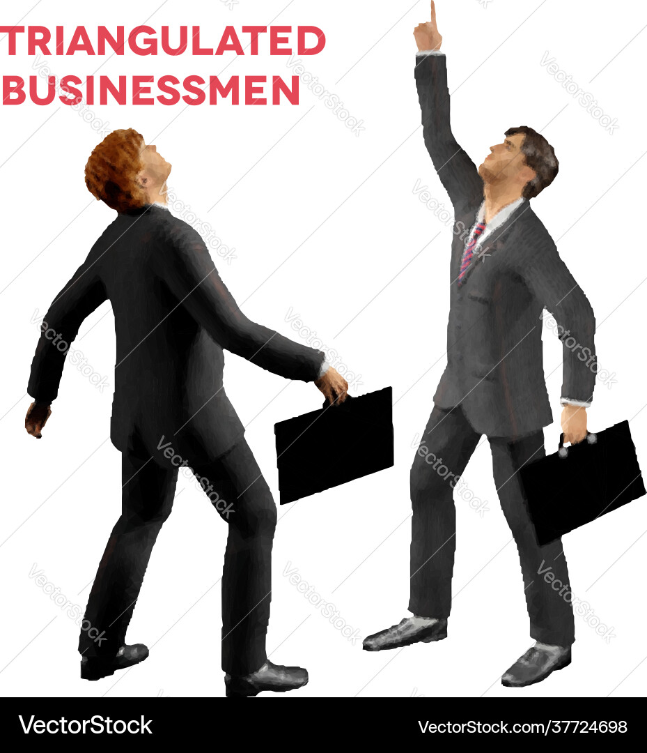 Triangular style businessmen with cases looking up Vector Image