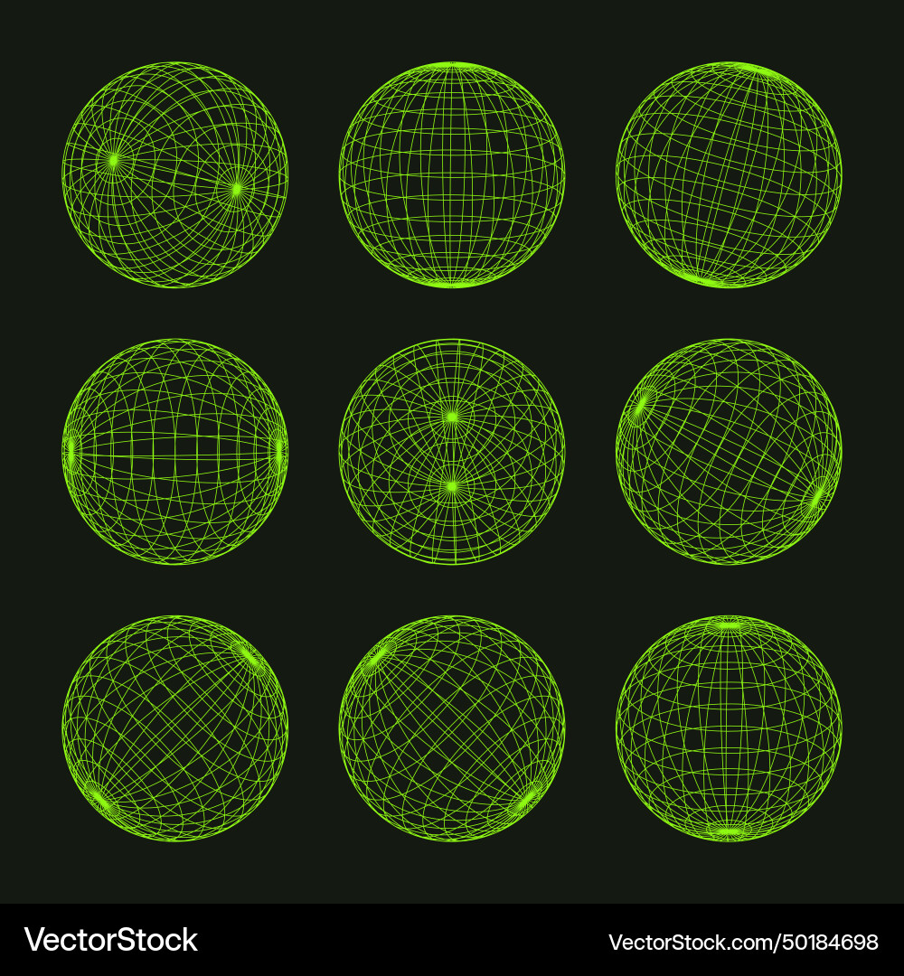 Wireframe shapes lined sphere perspective mesh Wireframe shapes lined sphere perspective mesh Vector Image
