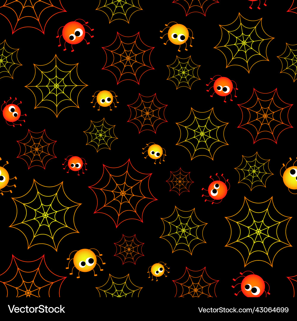 Cute colorful spiders and cobweb seamless pattern Cute colorful spiders and cobweb seamless pattern vector image