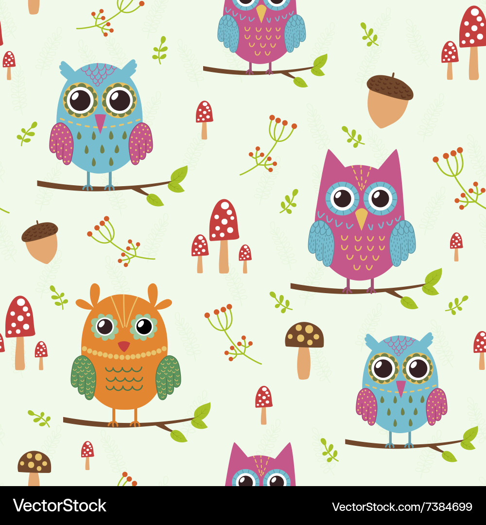 Cute Owl Forest Pattern vector image