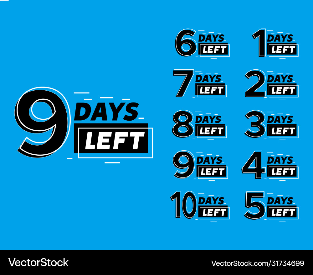 E set number days left countdown E set number days left countdown vector image