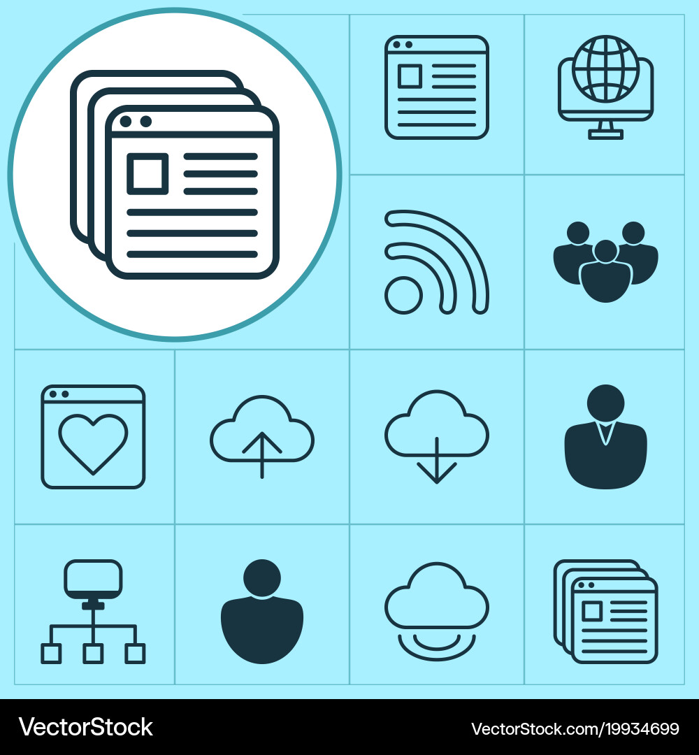 Internet icons set with group browser user vector image