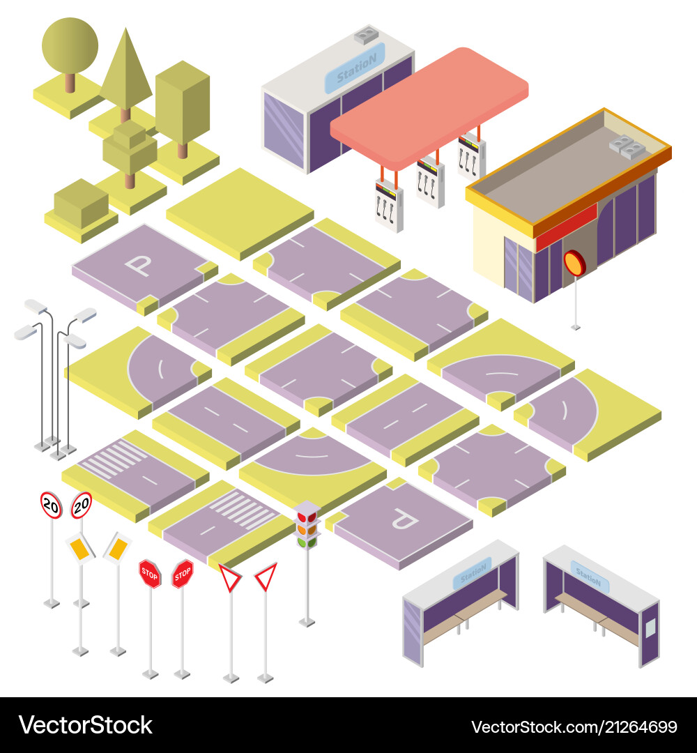 Isometric city constructor with 3d elements Isometric city constructor with 3d elements vector image