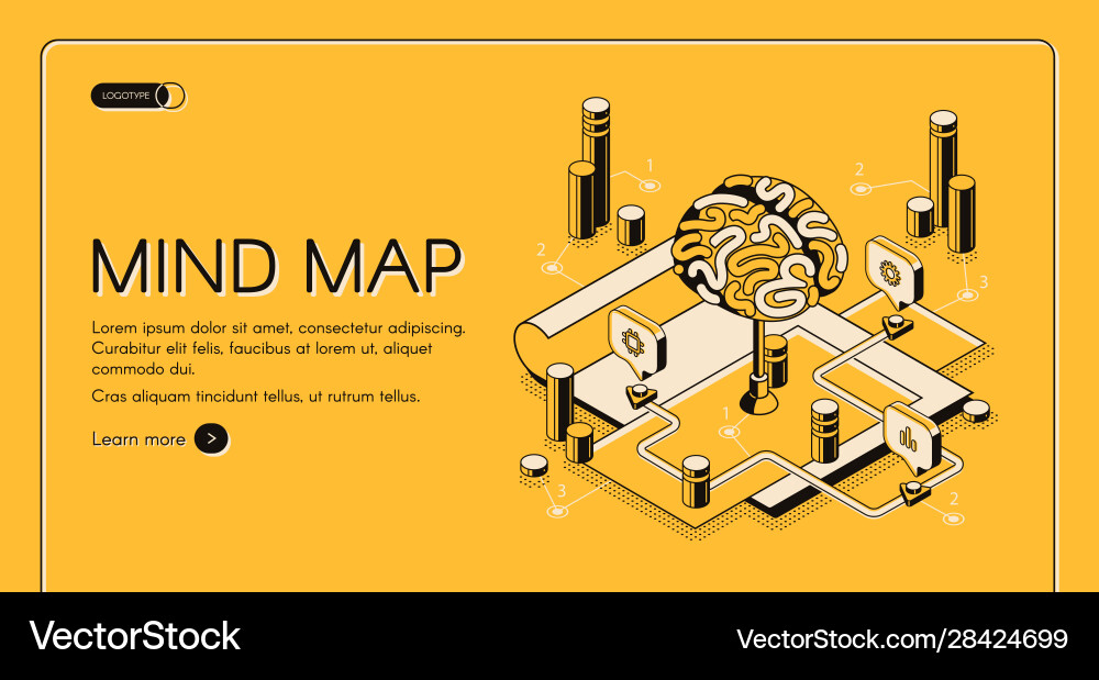 Mind map visual thinking tool isometric landing Mind map visual thinking tool isometric landing vector image