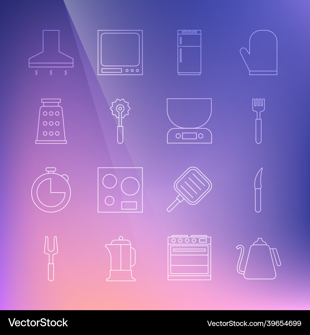 Set line kettle with handle knife fork Vector Image
