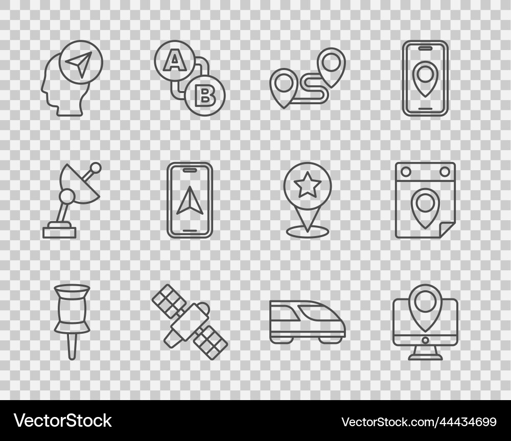 Set line push pin monitor with location marker Set line push pin monitor with location marker vector image