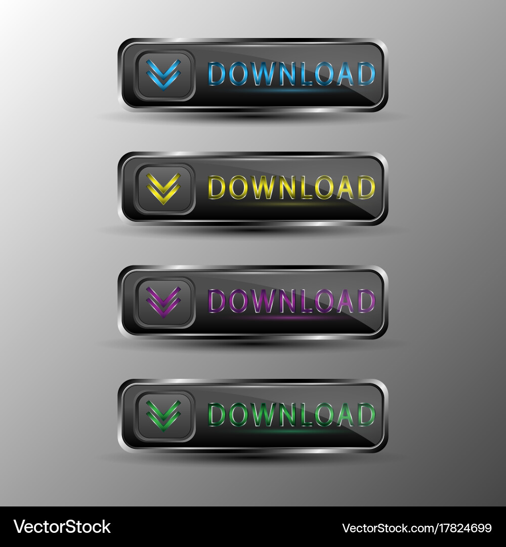 Set of black web buttons with colored vector image