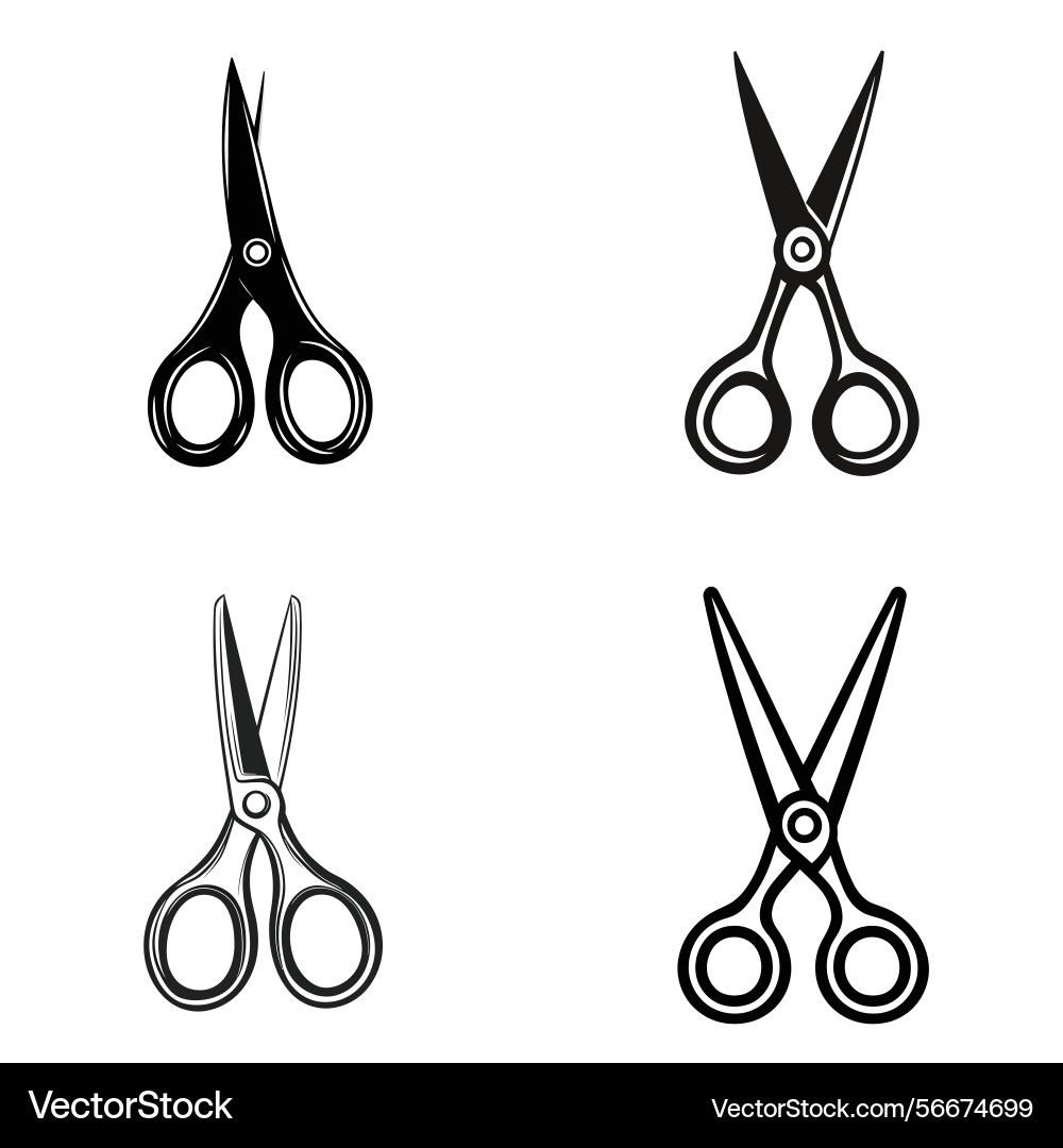 Set of four scissors outlines in varied open Vector Image