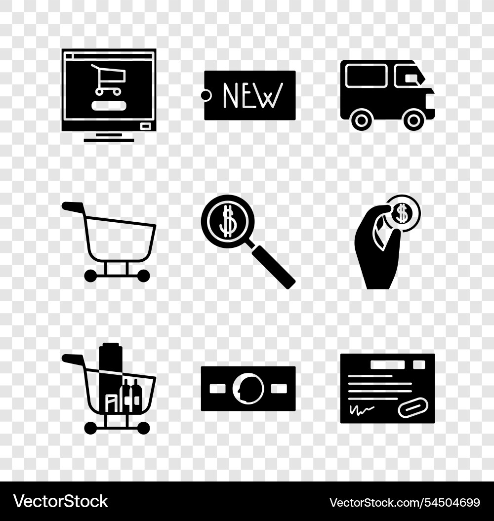 Set shopping cart on computer price tag with text Set shopping cart on computer price tag with text Vector Image