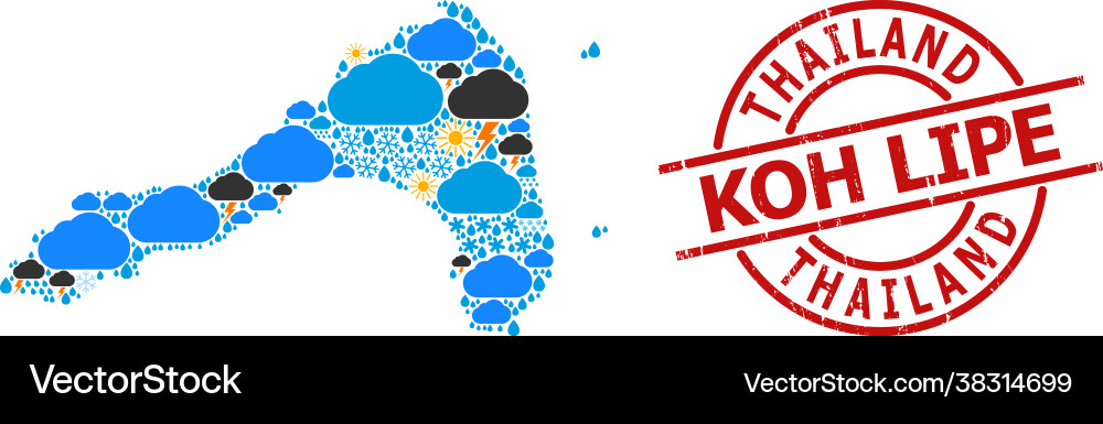 Weather pattern map koh lipe and textured badge Weather pattern map koh lipe and textured badge vector image