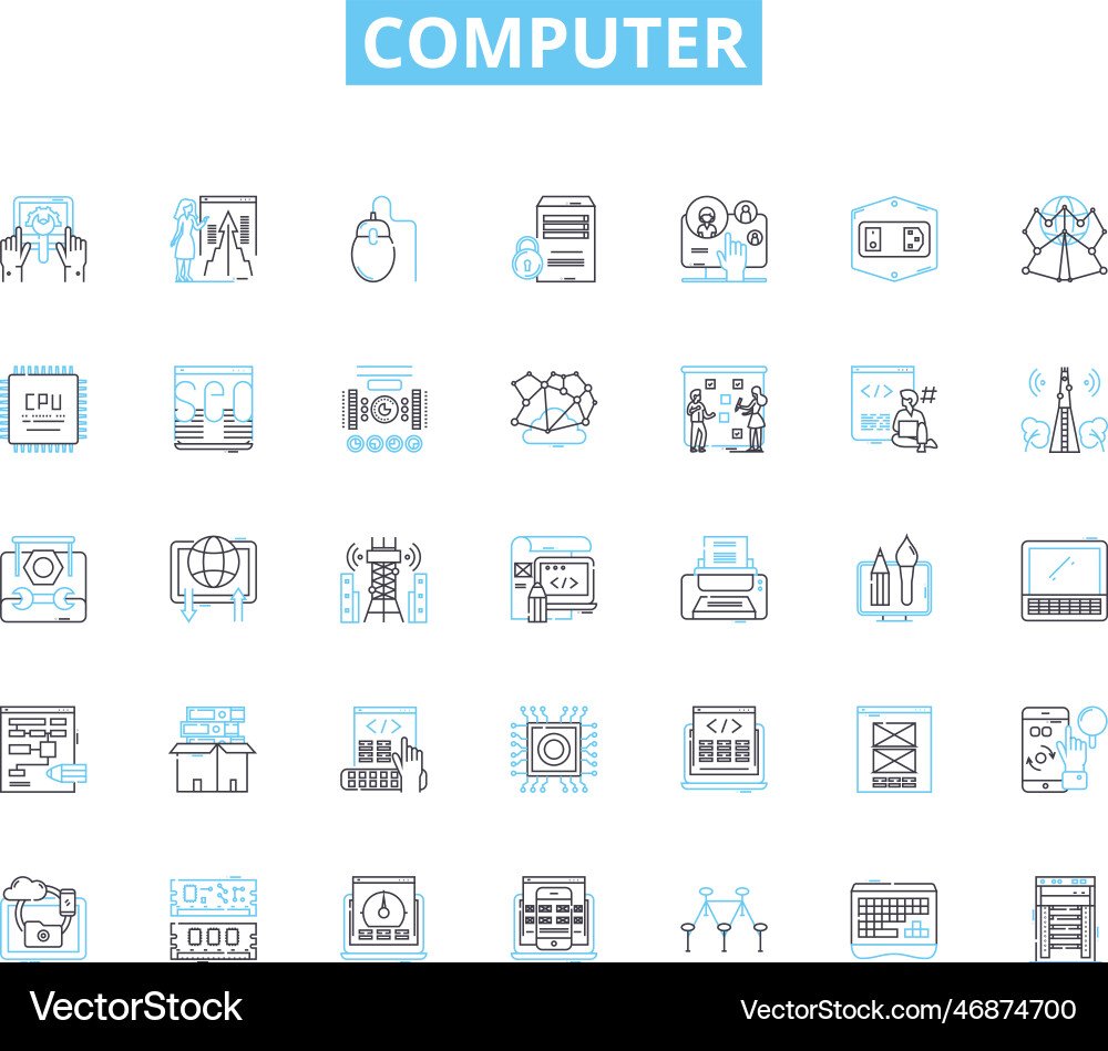 Computer linear icons set keyboard screen mouse vector image