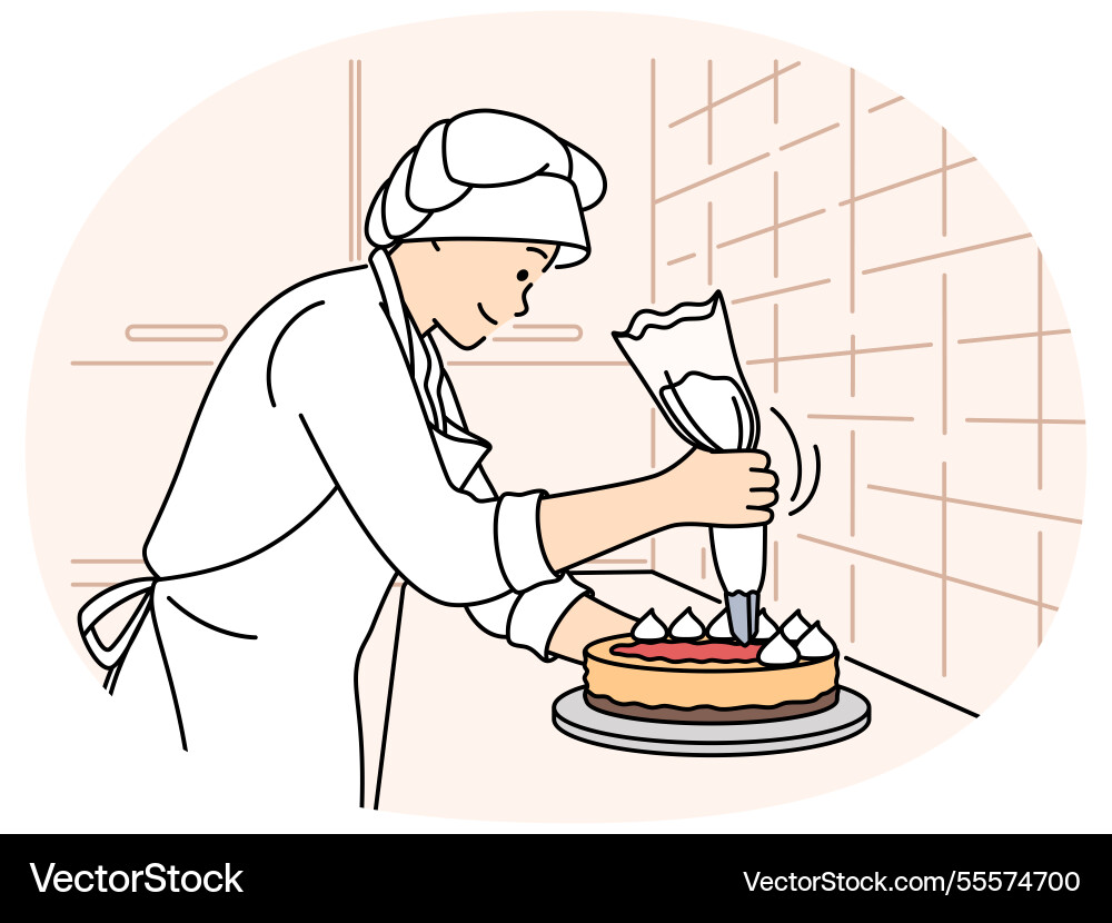 Küchenchef dekorieren Kuchen im Restaurant Küchenchef dekorieren Kuchen im Restaurant vektorbild