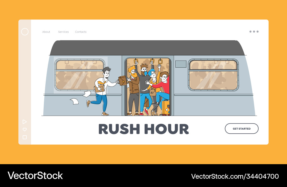 Man run in subway platform to crowded train Man run in subway platform to crowded train Vector Image