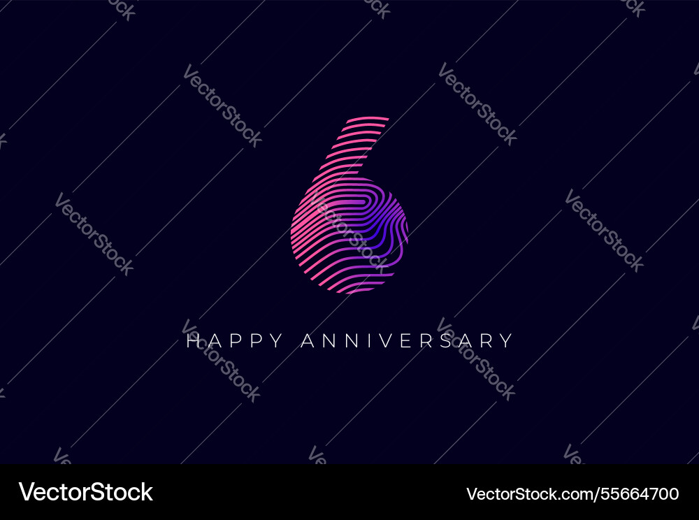 Numeric design with line curve 6th happy vector image